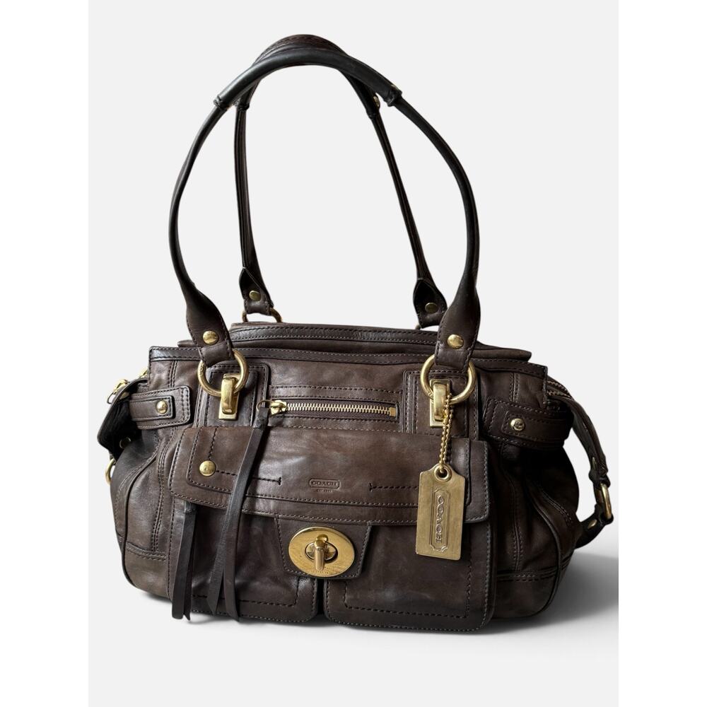 COACH 12475 Hampton Lindsay Espresso Brown Leather Brass Turnlock Hangtag y2k - Picture 2 of 14